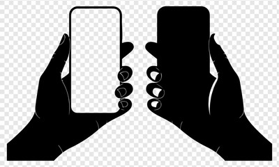 Two hands holding mobile phones displaying blank screens