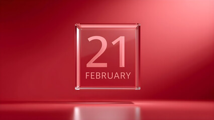 February 21st date on a red background with glass effect