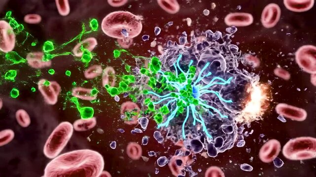 Chemotherapy Action Inside the Body Showing Rapid Cancer Cell Destruction During Division and Collateral Damage to Healthy Tissues