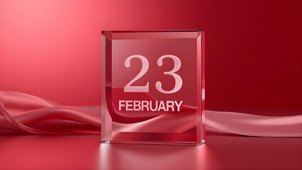 23rd february date displayed on a glass block