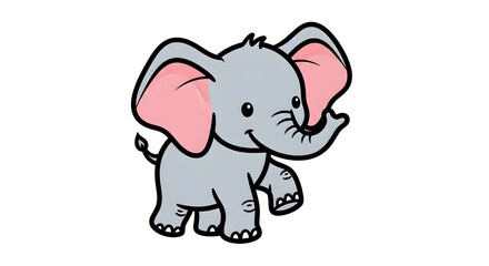 Obraz premium Adorable Baby Elephant Walking with Pink Ears, Cute Cartoon Illustration