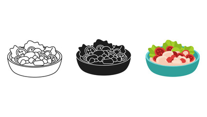 Three bowls of different food are shown side by side Vector