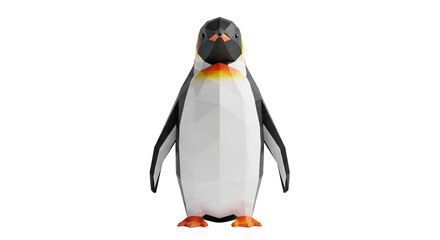 Fototapeta premium A 3D polygonal penguin standing on a transparent background with a black backdrop