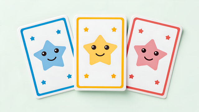 Set of three cute smiley star flashcards for kids early education