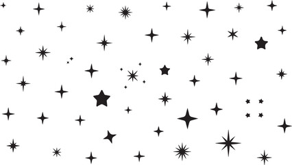 Fototapeta premium A Diverse Collection of Black Sparkling Star Icons and Twinkling Night Sky Symbols for Creative Graphic Design Projects
