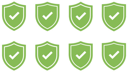 Shield security icons collection, featuring protection and privacy symbols with check marks and locks for cybersecurity, safety, and digital interface designs.