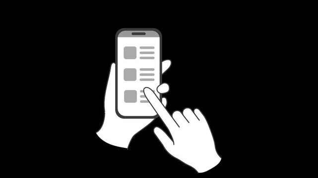 手に持ったスマホをスワイプする操作イラスト動画 背景透過