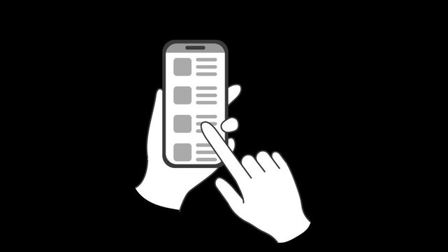 手に持ったスマホをスクロールする操作イラスト動画 背景透過