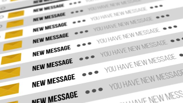 Emails on the screen. Smooth animation with a blur effect. 4K