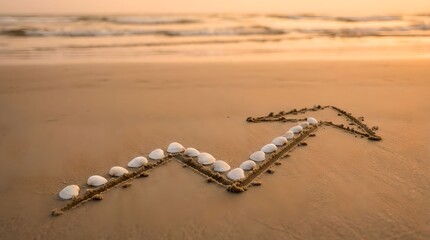 Line Graph Drawn In Sand With Shells Marking Points