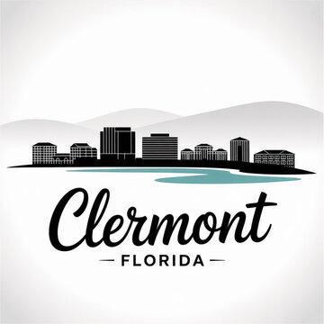 Clermont Florida Skyline Silhouette &mdash; The Hills and Lakes City of Central Florida Vector Illustration