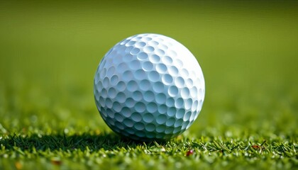 Fototapeta premium Close-up of a dimpled golf ball on a green putting surface, impact, golf