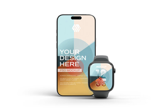 Fully Editable Smartphone and Smartwatch Mockup Isolated on Transparent Background 