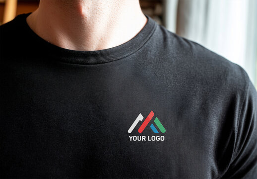 Black T-Shirt Logo Mockup &ndash; Close-up Branding Scene