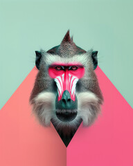 Artistic display of a mandrill in geometric background