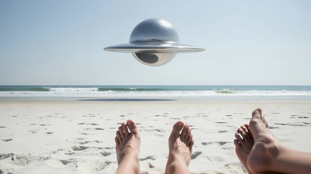 UFO Sighting During Beach Vacation Leisure Travel Technology Concept
