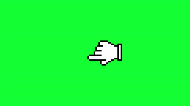 pixel cursor pointing right on green screen background