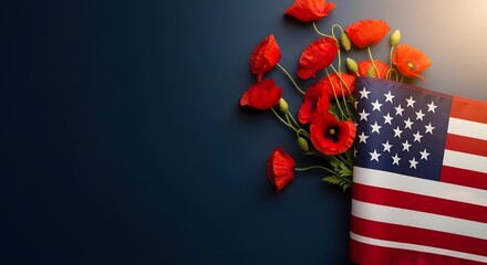 Obraz premium Memorial day tribute honoring fallen heroes with poppies and american flag