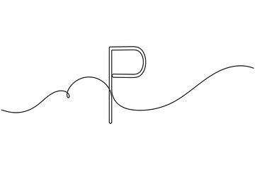 Obraz premium Parking sign icon continuous one line drawing on white background minimalist car park P symbol outline vector illustration
