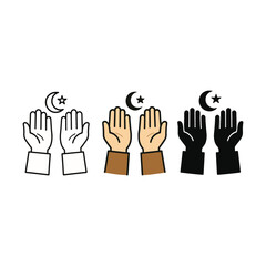 Fototapeta premium hands of people for praying ramadan icon set vector silhouette