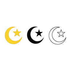 Obraz premium Ramadan Islamic crescent moon with star yellow vector line art silhouette icon set