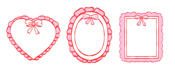 Valentine frame pink frame heart frame oval frame rectangle frame cute border romantic design decorative bow kawaii style love theme pink frame