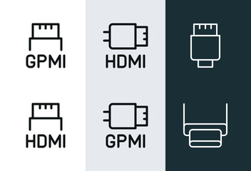 HDMI, GPMI cable line icon. Display port connector vector symbol with editable stroke