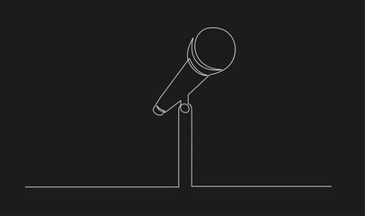Continuous Line Art Microphone on Stand Against Black Background