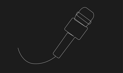 Minimalist One Line Drawing of a Microphone with Cable on a Dark Background