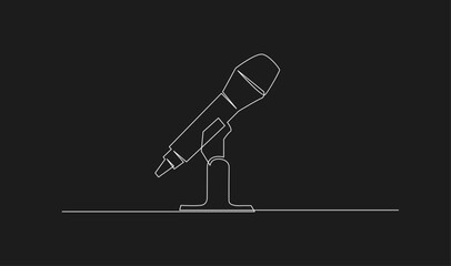 Continuous Line Art Drawing of a Minimalist Microphone on Stand for Audio Concepts