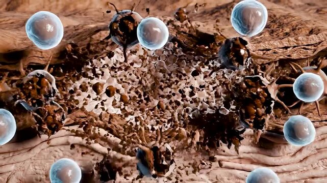 Skin Cross Section Showing Immune Cell Destruction of Pigment Cells and Progressive Loss of Color in Detailed Cellular Anatomy