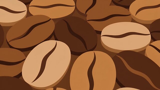 Seamless coffee bean pattern illustration in various brown shades