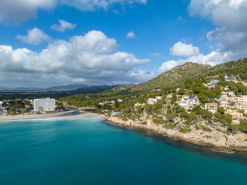 Aerial view of Capdepera coastline and Platja de Canyamel in Mallorca