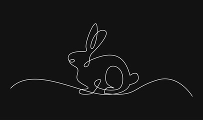 Minimalist One Continuous Line Art Rabbit Illustration on Black Background