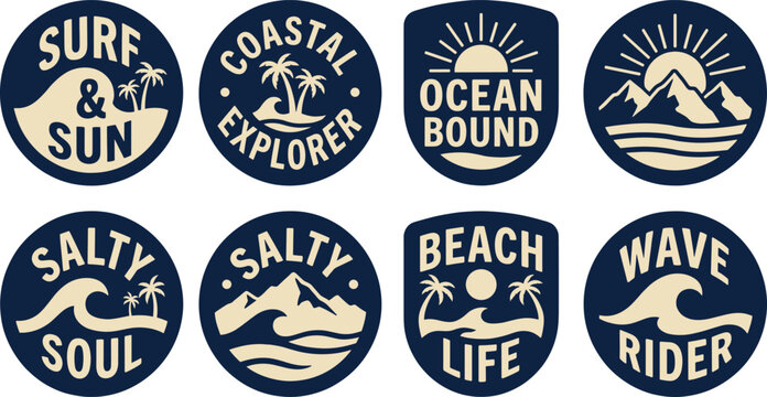 Retro Ocean Waves and Beach Life Graphics: Surf, Sun, Salty, Coastal