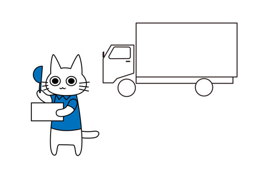 引っ越し・配送イメージの猫スタッフとトラックのイラスト 荷物運搬サービス