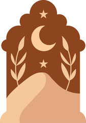 Fototapeta premium Celebrating Ramadan with Gift and Crescent Moon under Starry Night Sky in Desert Landscape Vector Illustration