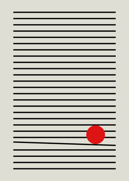 Abstract geometric illustration with red circle and black lines