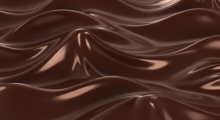 Abstract flowing dark chocolate waves, smooth glossy texture, rich liquid indulgence