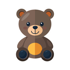 Obraz premium A brown cartoon teddy bear with a yellow belly and orange ears sitting against a white background.