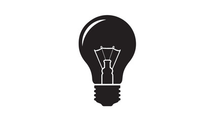 Obraz premium Black Light Bulb Icon in Simple Flat Design with White Filament on White Background for Business Logo