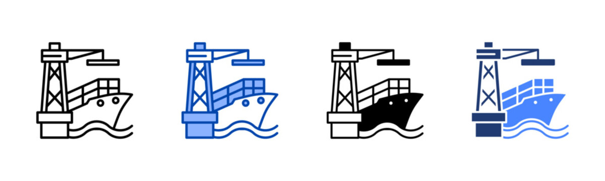 Port icon set multiple style collection