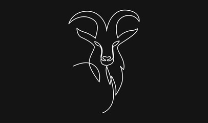 Continuous Line Art Goat Head Design on Black Background