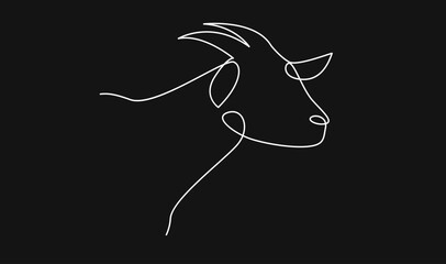Minimalist Single Continuous Line Art Drawing of a Goat Head Profile on Black Background