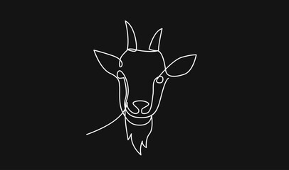 Continuous Line Art Drawing of a Goat's Head - Minimalist Vector Illustration on Black Background