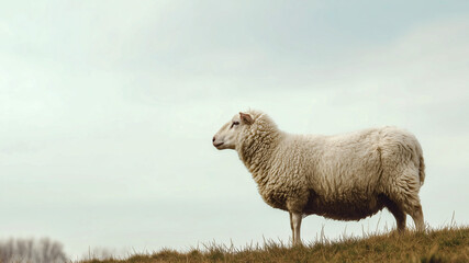 Obraz premium Authentic mountain landscape with lonely sheep on a peak