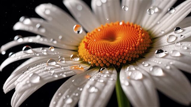 Orange and white daisy flower with water droplets vector illustration, fresh nature close-up flat design