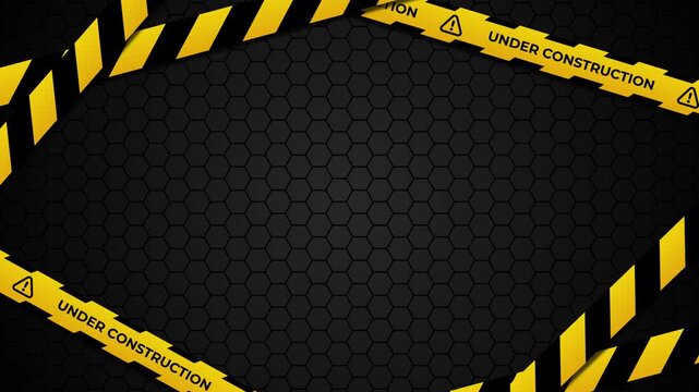 Under construction tape animation with yellow and black diagonal stripes. Warning danger tape. Warning frame animation with yellow and black diagonal stripes. Seamless animation
