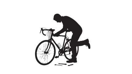 Obraz premium Silhouette of a cyclist riding a bicycle with one knee on the ground.