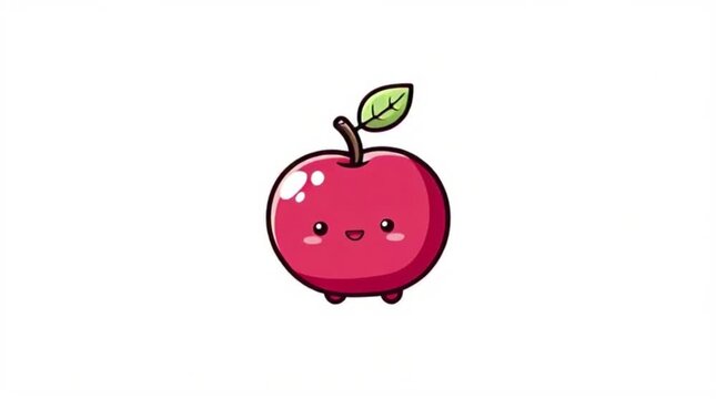 Cute cartoon apple with happy face and green leaf on top